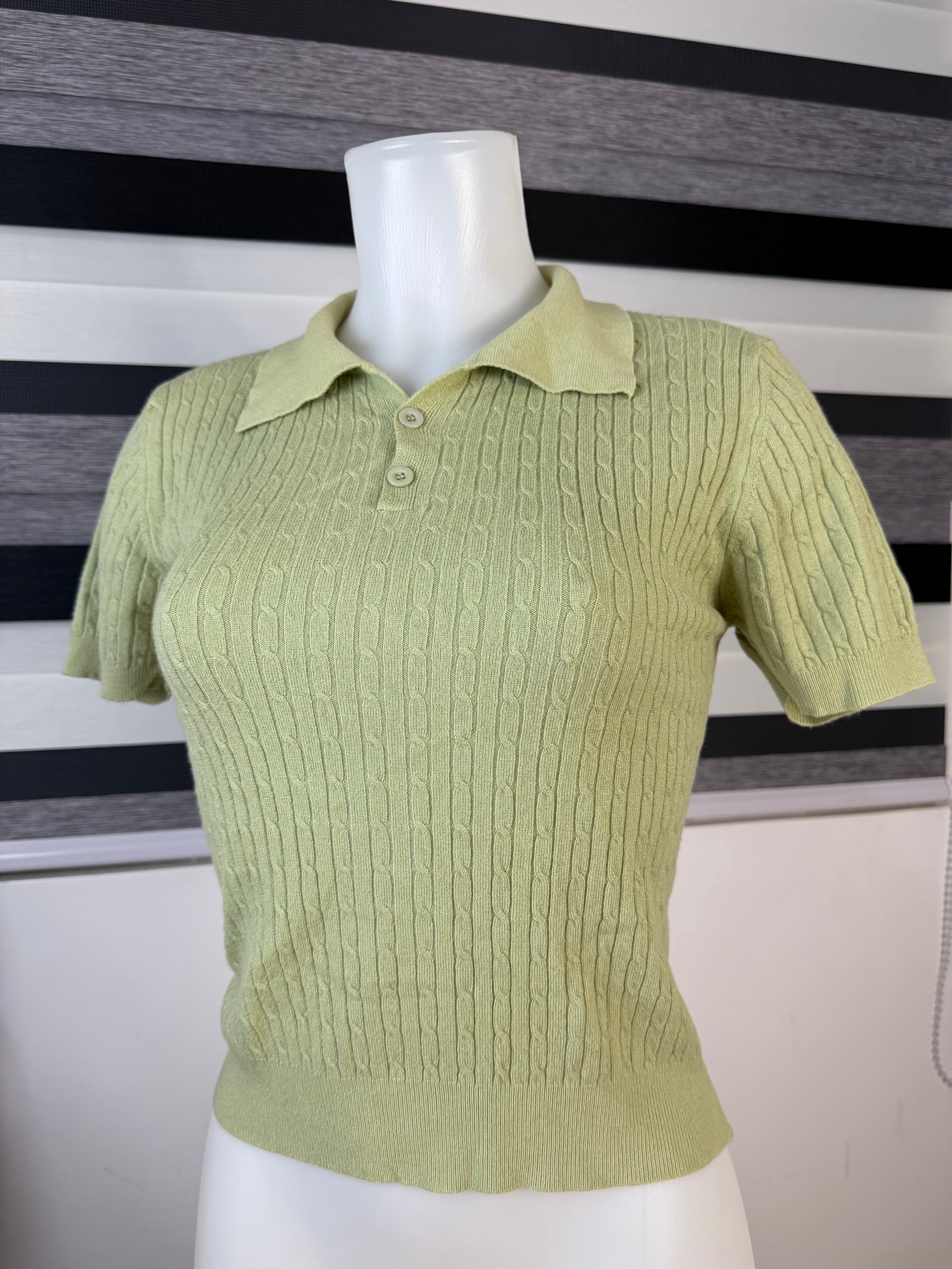 Sage Green Knitted Polo Top