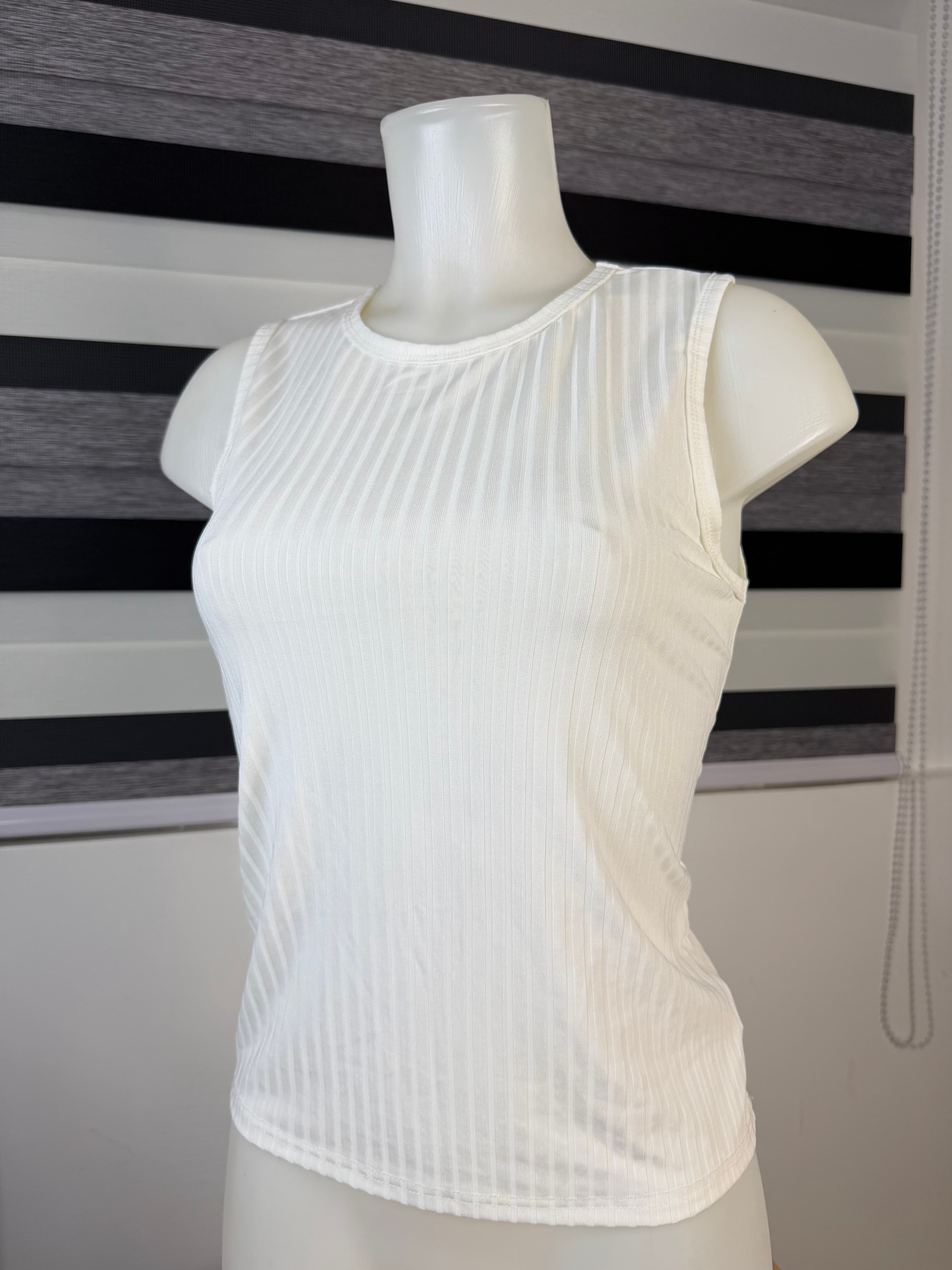White Ribbed Sleeveless Top