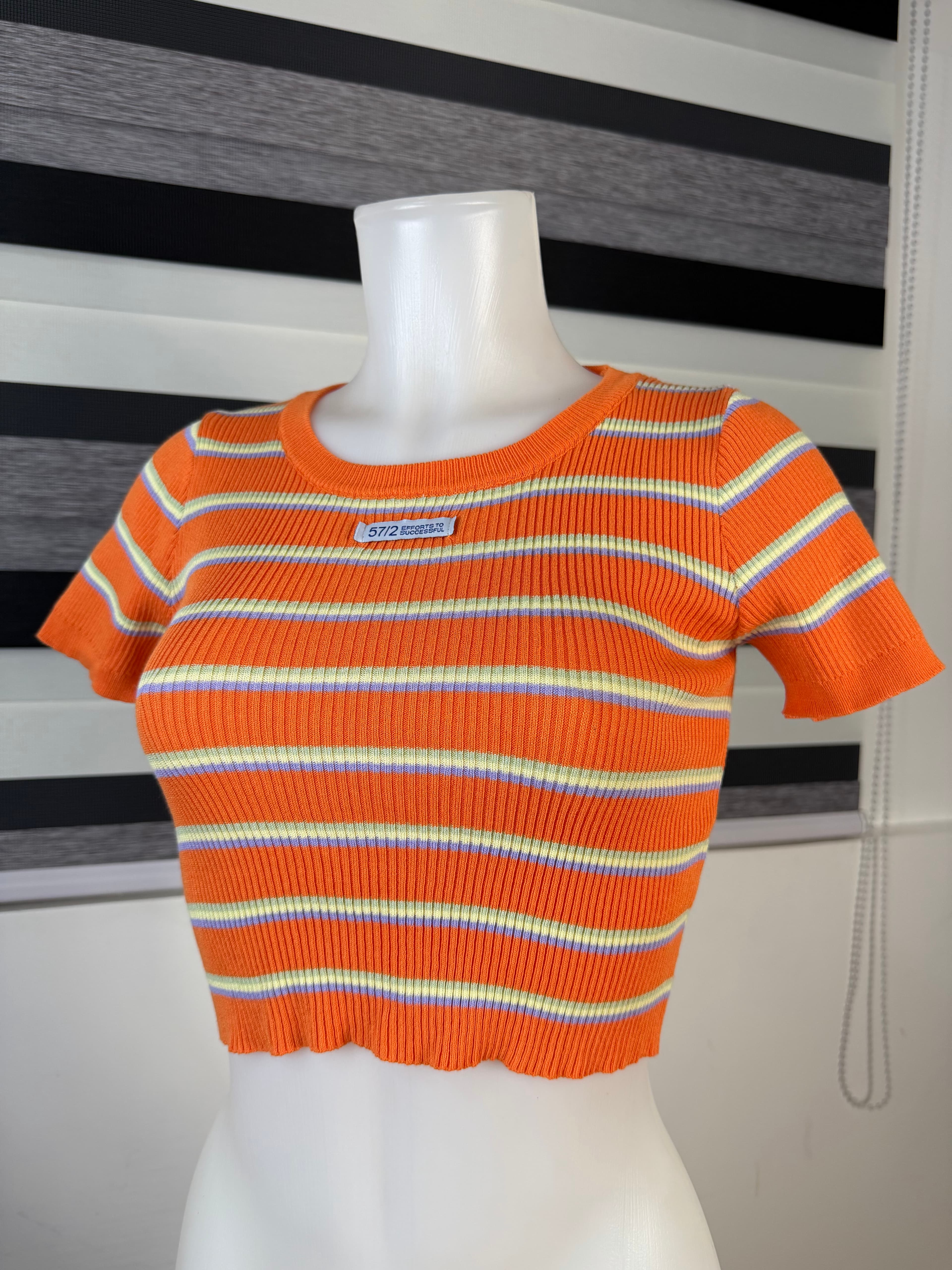 Orange Striped Cropped Top